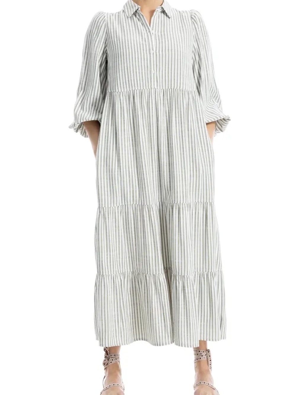 NWT MAX STUDIO Stripe Tiered Maxi Shirtdress XL